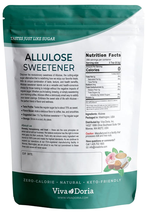 5 lb (2.27 Viva Doria Allulose Sweetener, kg) | Zero Calorie Sugar Substitute | Great for Coffee, Tea, Cooking
