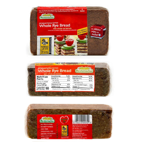 3 (1) (1) 17.6 Oz. (Pack 3) Mestemacher Natural High Fiber Bread Flavor Variety Bundle: Mestemacher Organic Three Grain
