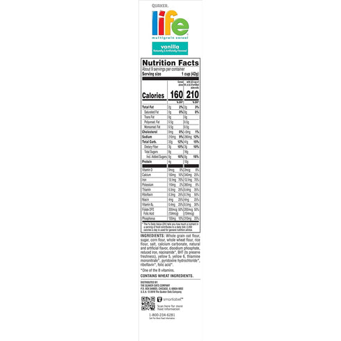 13 oz Quaker Life Cereal, Vanilla, Box