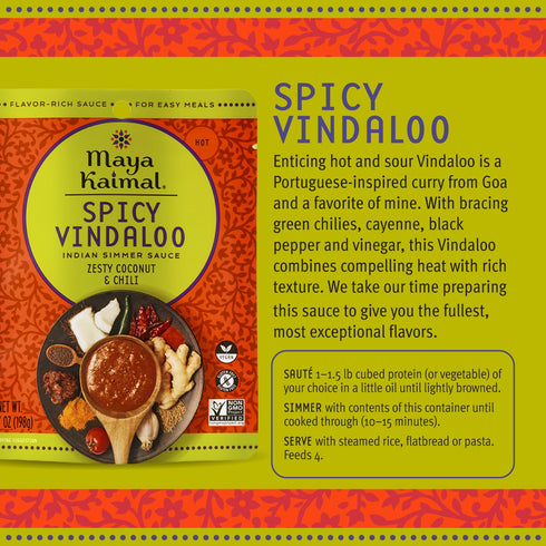 Simmer 7oz Maya Kaimal Indian Sauce, Tikka Masala, Madras Curry & Spicy Vindaloo, Easy Pour Pouch | Vegetarian, Gluten