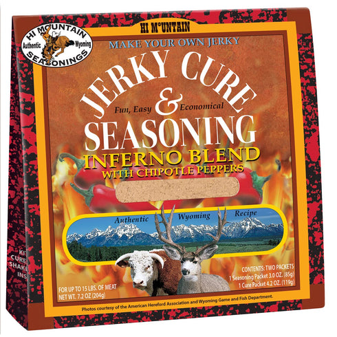 Hi Mountain Jerky Seasoning and Cure Kit | INFERNO BLEND | Create Savory Homemade Beef Jerky | Season up to 15lbs. of