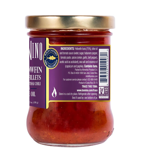 (Pack 6, Tonnino Tuna Yellowfin Fillets of Spicy Thai Chili in Olive Oil)