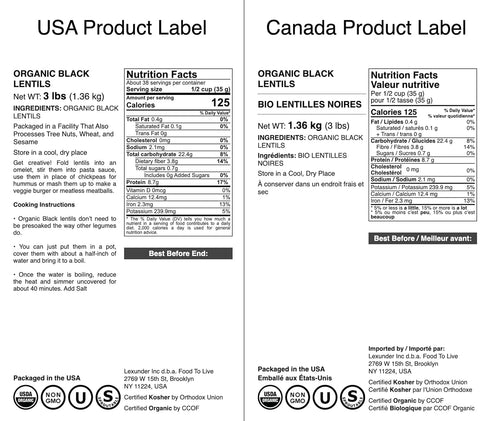 3 Food to Live Organic Black Lentils, Pounds Non-GMO, Whole Dry Pulses, Raw, Sproutable, Kosher, Vegan, Bulk Legumes