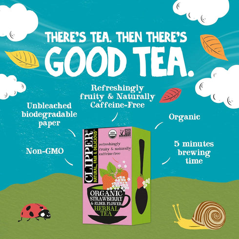 Clipper Tea Strawberry & Elderflower Herbal Tea, Caffeine Free, USDA Organic, 20 Tea Bags