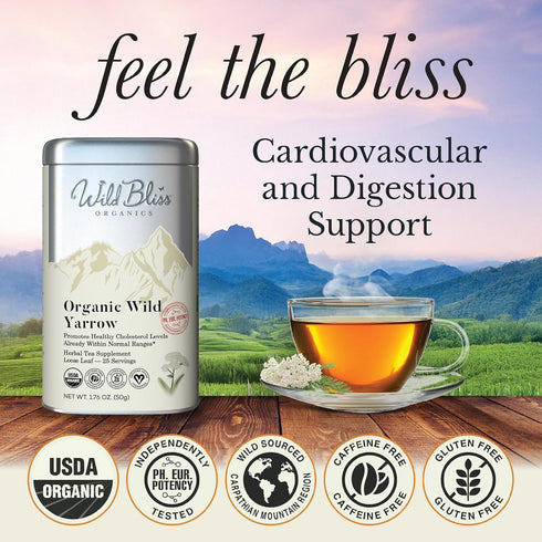 Wild Bliss Organic Yarrow Tea, Caffeine Free Loose Leaf Herbal Tea, 1.76 Ounces, 25 Servings