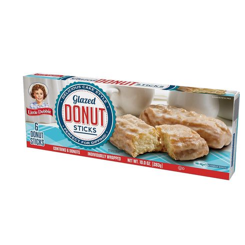 6 10 OZ Little Debbie Donut Sticks Individually Wrapped Snack Cakes, Box