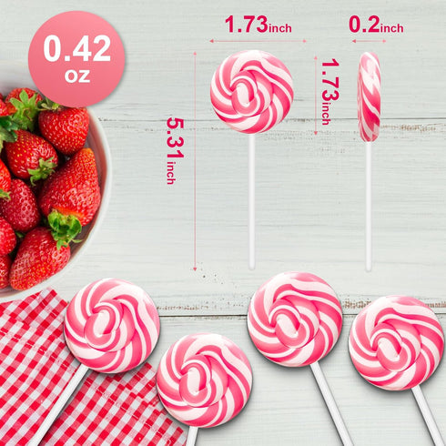 32 Counts Pink Swirl Lollipops, Princess Candy Individually Wrapped Suckers, Strawberry Flavor Suckers for Wedding