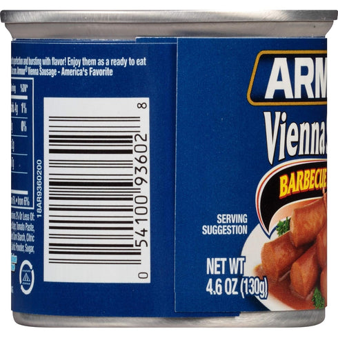Armour 7g 4.6 oz. Pack 24) Star Vienna Sausage, BBQ Flavored, Ready to Eat Canned Sausage, Protein Per Serving, (Bulk