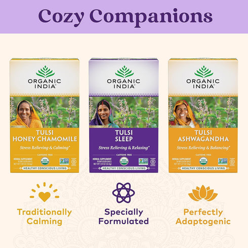 Immune 18 6 Pack ORGANIC INDIA Tulsi Sleep Herbal Tea - Holy Basil, Ashwagandha, Chamomile, Night Time Tea for Bedtime