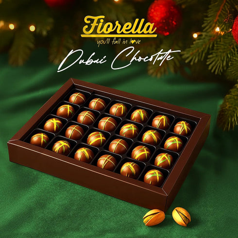 24 Count, 10.15 Oz Fiorella Dubai Chocolate Gift Box, Premium Gourmet Milk Chocolate with Pistachio, Butter & Crispy