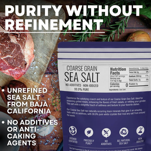 14 oz Sea Salt Superstore Coarse Sea Salt for Grinder Refill, Coarse Grain Kosher, Non-Iodized Unrefined Baja Salt
