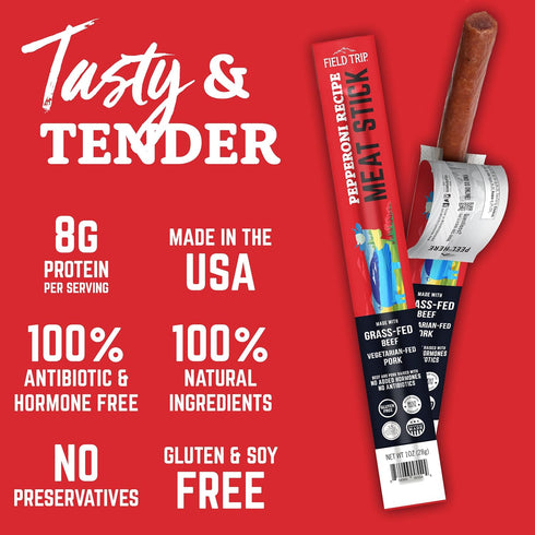 100 1oz, 24 Pack Field Trip Grass Fed Pepperoni Jerky Snack Sticks, Keto, Paleo, Gluten Free, Allergy Friendly Snack