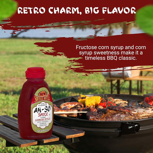 15 oz Ah-So Chinese-Style BBQ Sauce, Red Rib Squeeze Bottle Sweet & Tangy Spare Rib Marinade and Glaze for Pork