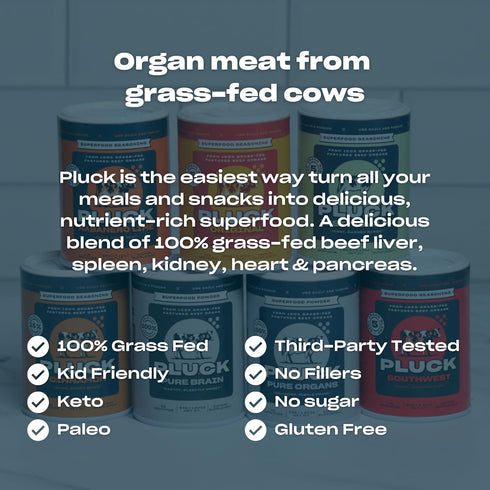 100% 100% 53 Pluck Pure Beef Organs Powder | Liver, Kidney, Spleen, Heart, & Pancreas from Grass Fed & Grass Finished