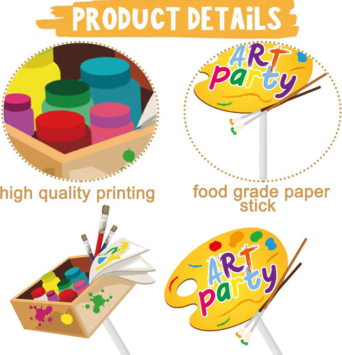 36Pcs Art Paint Party Cupcake Toppers, Paint Brush Cupcake Picks for Art Theme Birthday Party Baby Shower Supplies