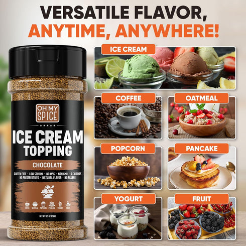 5.5oz Ice Cream Topping Chocolate Powder Mix - Gluten Free & Low Sodium Cocoa Powder for Coffee Toppings. Sweet Cacao