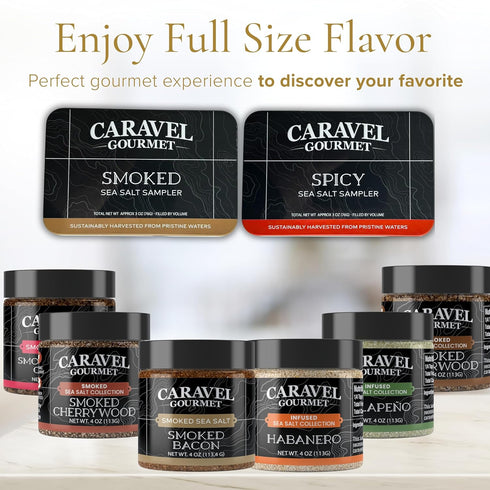 12-Flavor 0.5 oz Pack Set Smoked & Spicy Sea Salt Sampler Collection Cooking Salts Bundle in Reusable Tin Each Smoky