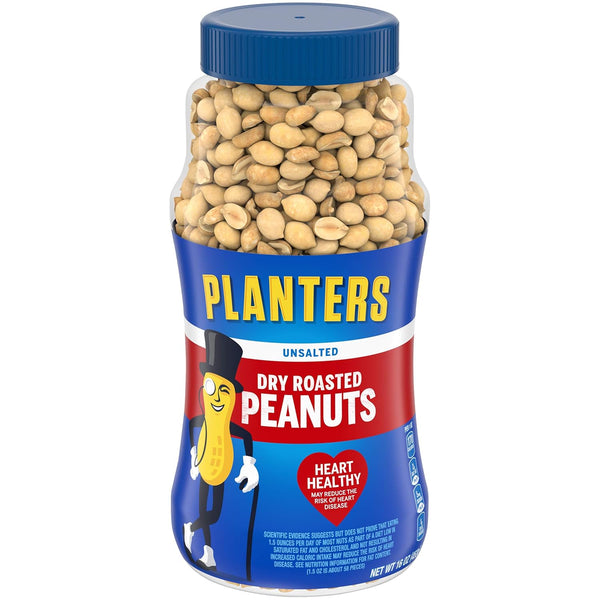 Planters Peanuts, Dry Roasted & Unsalted, 16 Ounce Jar (Pack of 4)