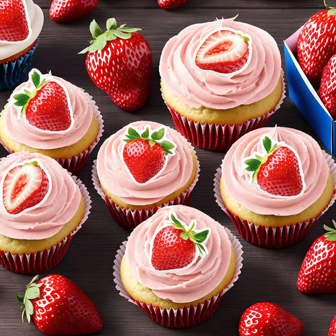 45PCS Edible Strawberry Cupcake Toppers Wafer Paper Starwberry Cake Decoration Sweet Berry Strawberry Happy Birthday