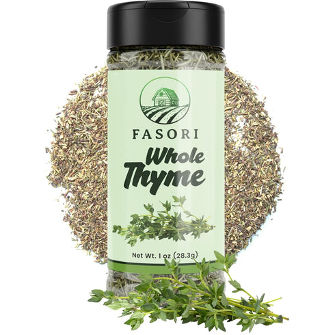 (1oz) Fasori Thyme Leaves Premium Dried Whole Thyme Herb, Aromatic Mediterranean Spice for Cooking, Roasts, Chicken