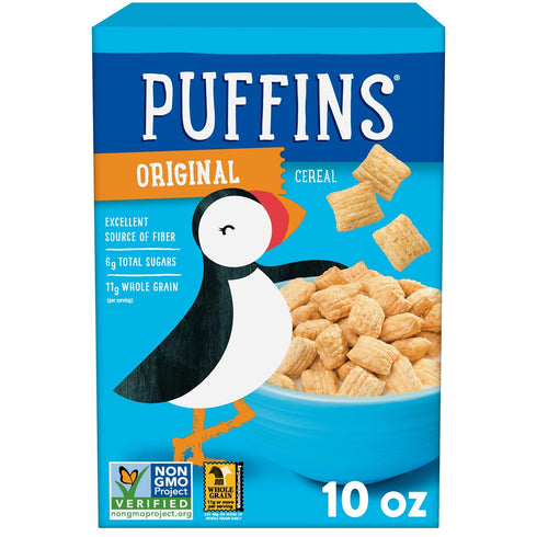 Barbara's Bakery Original Puffins Cereal, Puffed Kids Cereal with Corn and Oats, Vegan, Kosher,