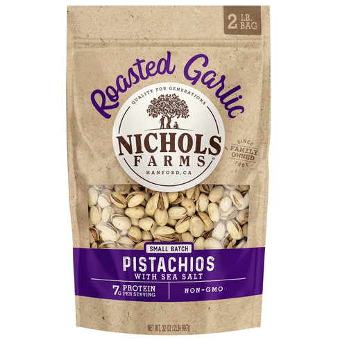 Nichols Farms California Grown Pistachios, InShell, Nutrient Rich Snack Packs, Roasted Garlic,