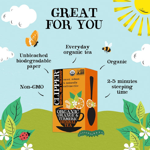 6 Pack, 120 Clipper Tea, Orange & Turmeric, Organic with Licorice Root, Orange Peel and Hibiscus, Plant Based Herbal