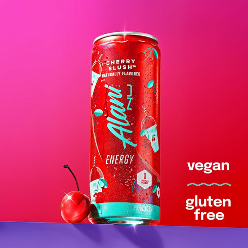200mg 10 12 Oz 24 Pack Alani Nu CHERRY SLUSH, Sugar Free, Low Calorie Energy Drinks, Caffeine, Biotin, B Vitamins, Zero