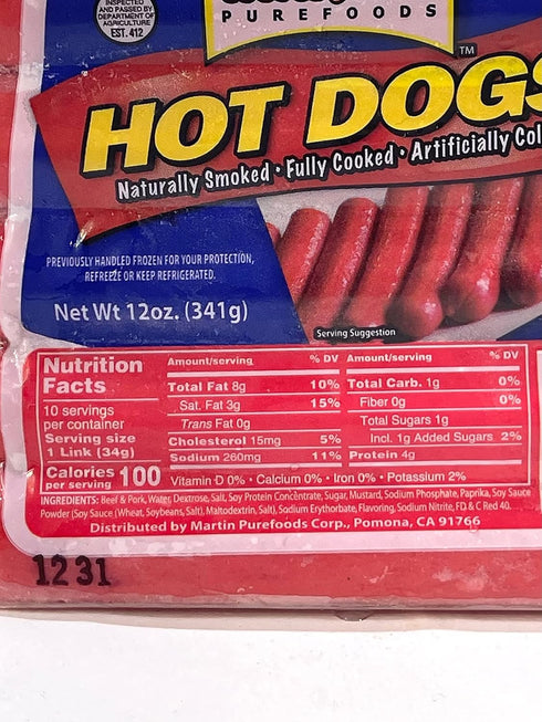 Generic 12 Oz (2-Pack) Martin Purefoods Hotdogs