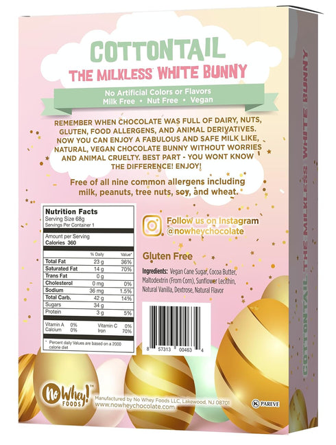 9 Cottontail Solid Polar Dream White Chocolate Bunny Easter Vegan, Allergy-Friendly, Kosher Free of Dairy, Peanuts