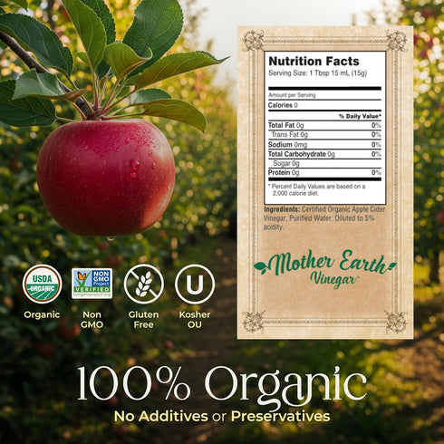 (1/14oz Mother Earth, Organic Apple Cider Vinegar with The Mother, Fresh Pressed Organic Apples, OACV, ACV, Raw