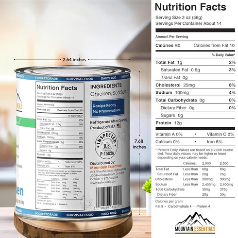 28 Oz 5-Year Pack 1 MOUNTAIN ESSENTIALS Fully Cooked Canned Chicken White Meat for Daily Meals, Camping & Emergency