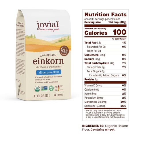 Jovial Einkorn 100% Organic Baking Flour Variety Pack, 32 Oz, 2 Pack - High Protein, Non-GMO, USDA Certified Organic
