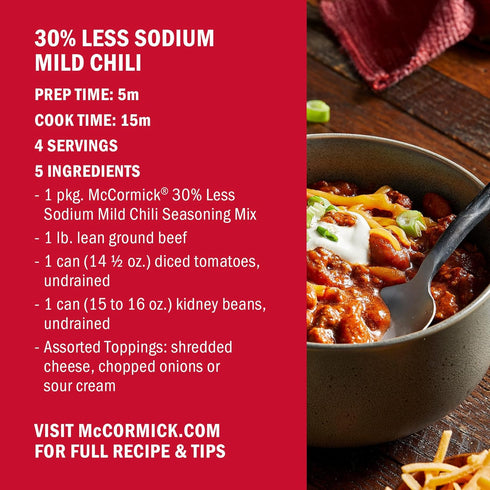 30% 1.25 Oz McCormick, Less Sodium Mild Chili Seasoning Mix