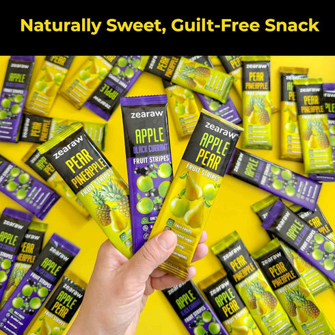 30 Pack ZEARAW Healthy Fruit Snacks for Adults and Kids Fruit Leather with Dried Pear-Pineapple, Blackcurrant-Apple