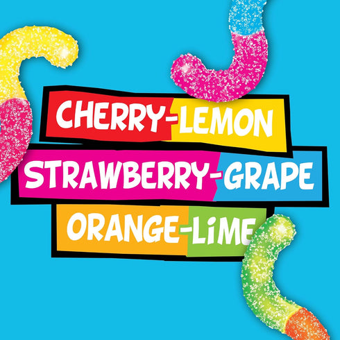Gummy 18 oz (30 Trolli Mini Sour Brite Crawlers Candy, Cherry-Lemon, Strawberry-Grape & Orange-Lime, Sweet and Sour