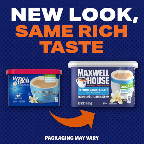 1 4.3 oz Maxwell House Instant Cafe-Style Beverage Mix, Decaf and Sugar Free, Easy to Prepare, Canister, for Quick