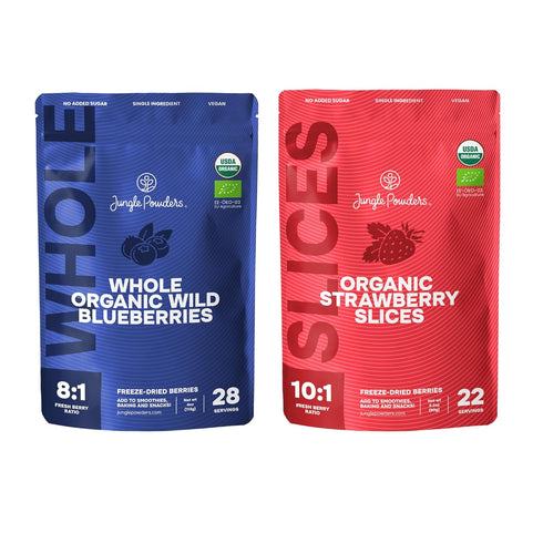 Jungle Powders Organic Blueberries Fresh Freeze Dried Fruit 4 Ounce Bag -