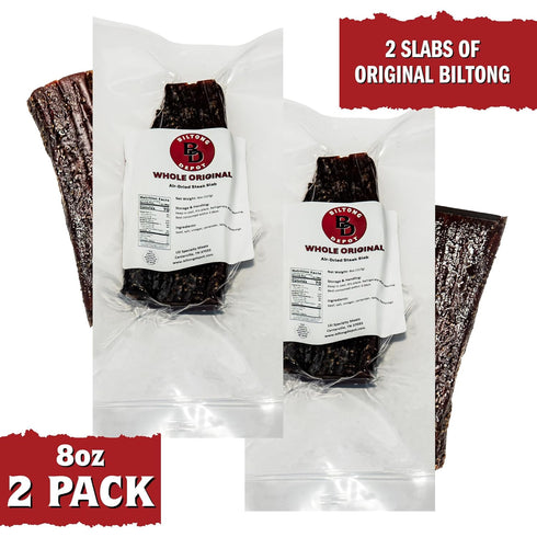 1lb (2 8oz Biltong Depot Original Beef Biltong Slab x Slabs) | Air-Dried Beef Jerky Snack | High Protein | Zero Sugar |