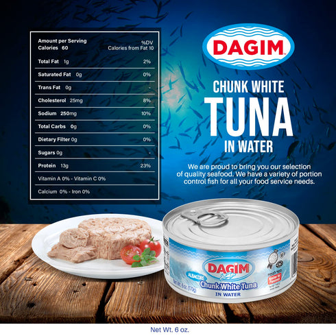 Dagim Albacore 6 oz. Pack 8 Chunk White Tuna in Water Canned Tuna Fish - Kosher for Passover
