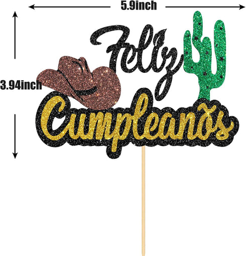 Black Glitter Feliz Cumpleaños Cake Topper, Spanish Happy Birthday Cake Topper for Adults/Teen's Birthday Party