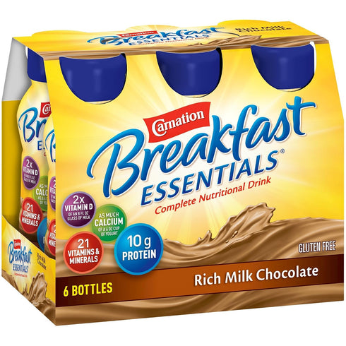 6 Count 8 oz. Carnation Breakfast Essentials Rich Milk Chocolate Nutritional Drink fl. Bottles