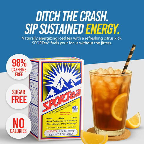 7 2 Pack SPORTea Iced | Decaf Energy Drink with Green & Black Tea, Vitamins, Minerals, Electrolytes, Yerba Mate
