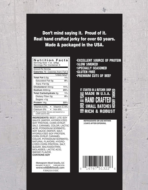 3 Pack (3 count) Wild Bill's Hickory Smoked Beef Jerky Ounce