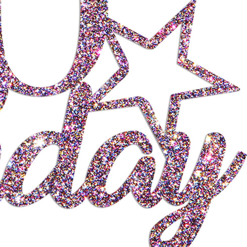 Purple Glitter Happy 14th Birthday Cake Topper with Cupcake Toppers for Boys or Girls (14th)