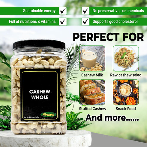 32 oz Raw Cashew Premium Whole Nuts, Unsalted | Perfect for Snacks, Baking, and Dairy-Free Recipes | Keto-Friendly