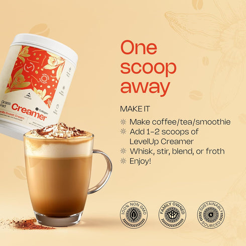 22.5 oz LevelUp Creamer, with Energizing MCT Oil and Collagen Peptides, Keto Coffee Creamer, Supports Natural Energy