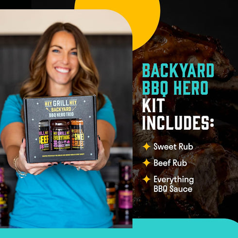 Set Set Hey Grill Hey | BBQ Seasoning and Barbeque Sauce Gift | Seasoning | Beef Rub, Sweet Rub, Everything Barbecue