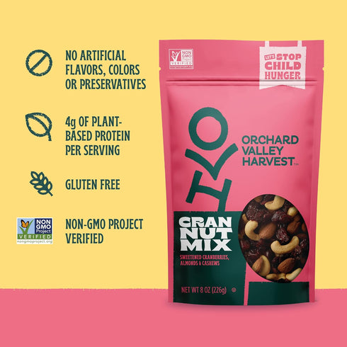 1oz (Pack 8), Packs, 4g Orchard Valley Harvest Cran Nut Trail Mix, Bags of Sweetened Cranberries, Almonds, Cashews