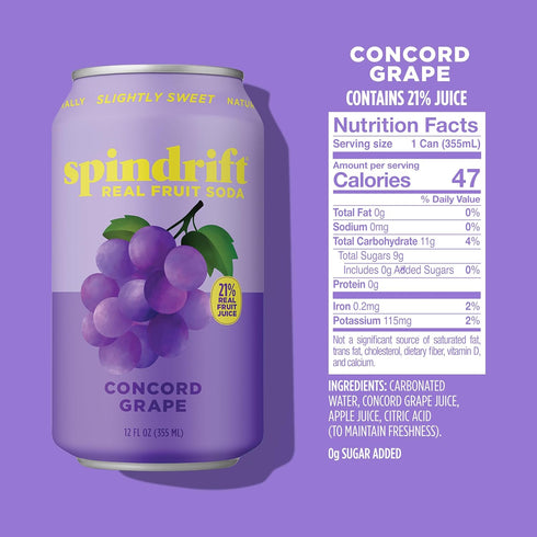 12 Pack Spindrift "Concord Freeze" Grape Soda Made With Real Squeezed Fruit Case